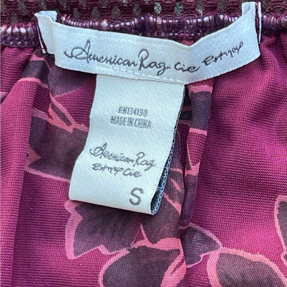 American Rag Floral Velvet Burnout Burgundy Off the Shoulder Size Small Bohemian - Picture 8 of 9